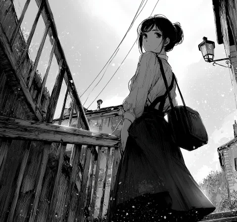 悬疑题材漫画场景，昏暗街道与侦探